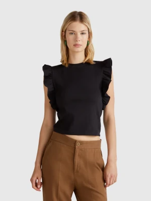 Benetton, Slim Fit T-shirt With Rouches, size XS, Black, Women United Colors of Benetton