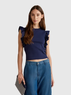 Benetton, Slim Fit T-shirt With Rouches, size XXS, Dark Blue, Women United Colors of Benetton