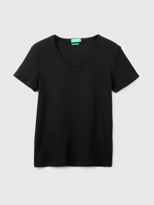 Benetton, Slim Fit T-shirt With V-neck, Size: XXS, Black, Women United Colors of Benetton