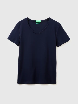 Benetton, Slim Fit T-shirt With V-neck, Size: XXS, Dark Blue, Women United Colors of Benetton