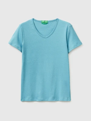 Benetton, Slim Fit T-shirt With V-neck, Size: XXS, Air Force Blue, Women United Colors of Benetton