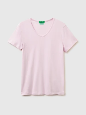 Zdjęcie produktu Benetton, Slim Fit T-shirt With V-neck, Soft Pink, Women United Colors Of Benetton