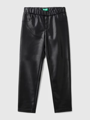 Benetton, Slim Fit Trousers In Imitation Leather Fabric, size 104, Black, Kids United Colors of Benetton