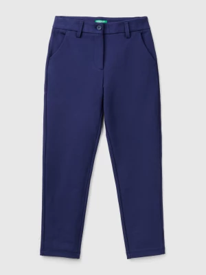 Benetton, Slim Fit Trousers In Viscose Blend, size L, Dark Blue, Kids United Colors of Benetton