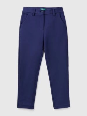 Benetton, Slim Fit Trousers In Viscose Blend, size M, Dark Blue, Kids United Colors of Benetton