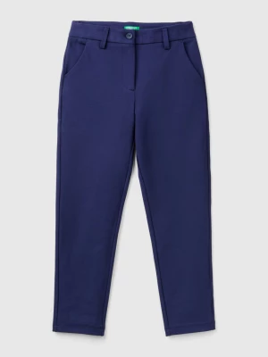 Benetton, Slim Fit Trousers In Viscose Blend, size S, Dark Blue, Kids United Colors of Benetton