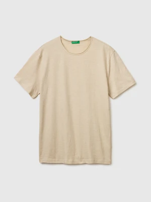 Benetton, Slub Cotton T-shirt, Size: XS, Beige, Men United Colors of Benetton