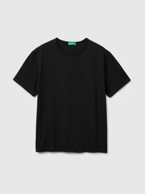 Benetton, Slub Cotton T-shirt, Size: XS, Black, Men United Colors of Benetton