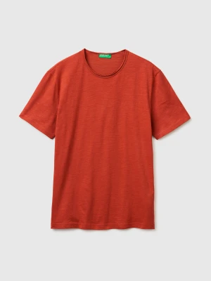 Benetton, Slub Cotton T-shirt, Size: XS, Brick Red, Men United Colors of Benetton