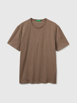 Benetton, Slub Cotton T-shirt, Size: XS, Brown, Men United Colors of Benetton