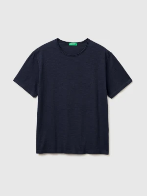 Benetton, Slub Cotton T-shirt, Size: XS, Dark Blue, Men United Colors of Benetton