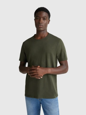 Benetton, Slub Cotton T-shirt, Size: XS, Dark Green, Men United Colors of Benetton