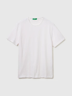Benetton, Slub Cotton T-shirt, Size: XS, White, Men United Colors of Benetton