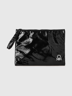 Benetton, Small Clutch With Logo, Size: OS, Black, Women United Colors of Benetton