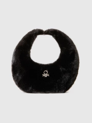 Benetton, Small Crescent Moon Bag In Faux Fur, size OS, Black, Women United Colors of Benetton