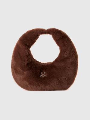 Benetton, Small Crescent Moon Bag In Faux Fur, size OS, Dark Brown, Women United Colors of Benetton