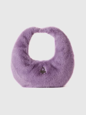 Benetton, Small Crescent Moon Bag In Faux Fur, size OS, Lilac, Women United Colors of Benetton