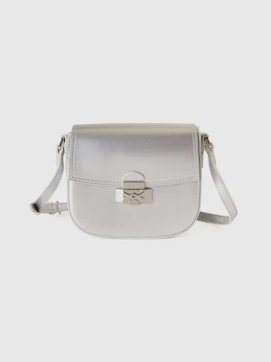 Benetton, Small Crossbody Bag In Synthetic Patent Leather, size OS, Silver, Women United Colors of Benetton