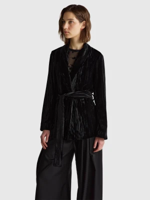Benetton, Smooth Velvet Blazer With Sash Belt, Size: XS, Black, Women United Colors of Benetton