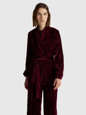 Benetton, Smooth Velvet Blazer With Sash Belt, Size: XS, Burgundy, Women United Colors of Benetton