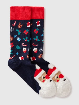 Benetton, Socks With Christmas Inlay, Size: OS, Dark Blue, Women United Colors of Benetton