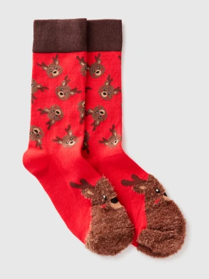 Benetton, Socks With Reindeer Inlay, Size: OS, Red, Women United Colors of Benetton