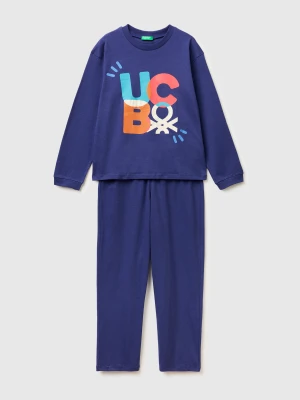 Benetton, Soft Pajamas With Logo Print, Size: XXS, Blue, Kids United Colors of Benetton