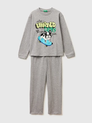 Benetton, Soft Pajamas With Logo Print, Size: XXS, Light Gray, Kids United Colors of Benetton