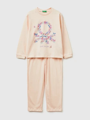 Benetton, Soft Pajamas With Logo Print, Size: XXS, Soft Pink, Kids United Colors of Benetton