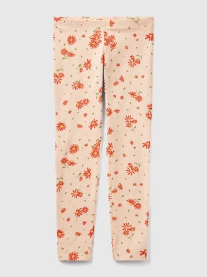 Benetton, Soft Pink Leggings With Floral Print, size 2XL, Soft Pink, Kids United Colors of Benetton