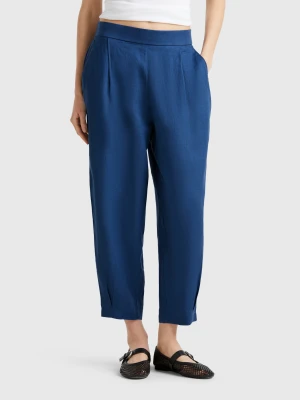 Benetton, Soft Trousers In Pure Linen, size XXS, Air Force Blue, Women United Colors of Benetton
