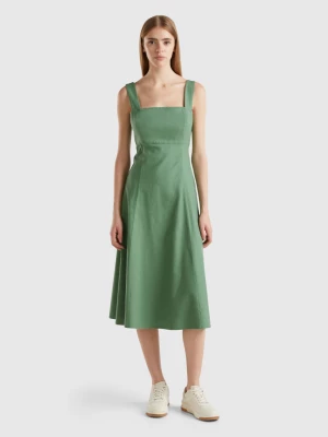 Benetton, Square-neck Dress In Linen Blend, size XL, Green, Women United Colors of Benetton