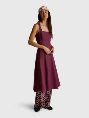 Benetton, Square Neck Dress In Pure Linen, size XXS, Violet, Women United Colors of Benetton