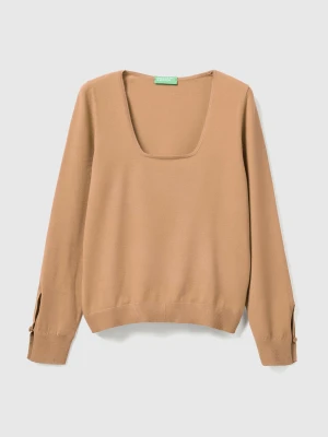 Benetton, Square Neck Sweater, Size: XXS, Camel, Women United Colors of Benetton