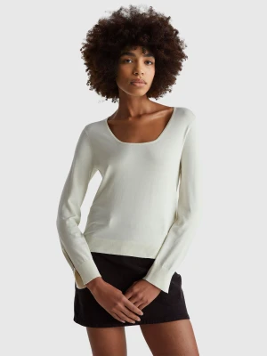 Benetton, Square Neck Sweater, Size: XXS, Creamy White, Women United Colors of Benetton