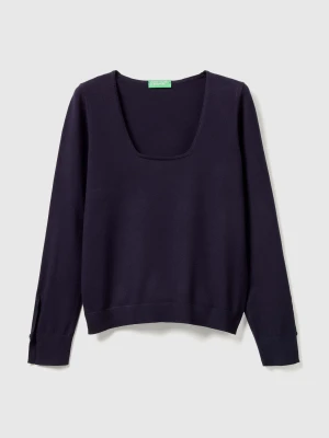 Benetton, Square Neck Sweater, Size: XXS, Dark Blue, Women United Colors of Benetton