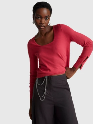 Benetton, Square Neck Sweater, Size: XXS, Strawberry, Women United Colors of Benetton