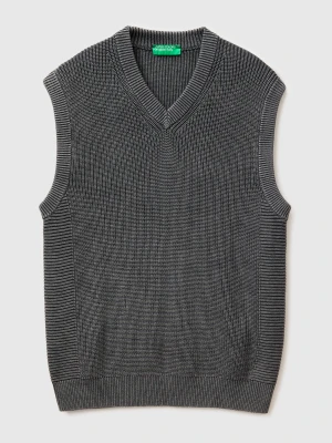 Benetton, Stone Washed Regular Fit Vest, Size: XL, Dark Gray, Men United Colors of Benetton