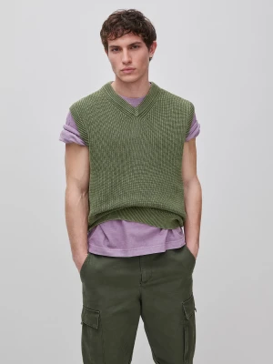 Benetton, Stone Washed Regular Fit Vest, Size: XL, Military Green, Men United Colors of Benetton