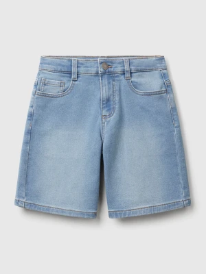 Benetton, Straight Bermuda Shorts In Stretch Denim, Size: XL, Light Blue, Kids United Colors of Benetton