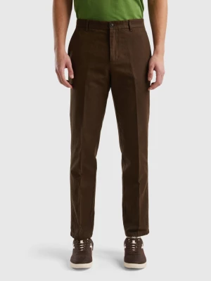 Benetton, Straight Chinos In Linen Blend, size 50, Brown, Men United Colors of Benetton