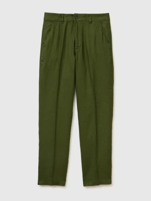 Benetton, Straight Chinos In Pure Linen, Size: 54, Olive Green, Men United Colors of Benetton