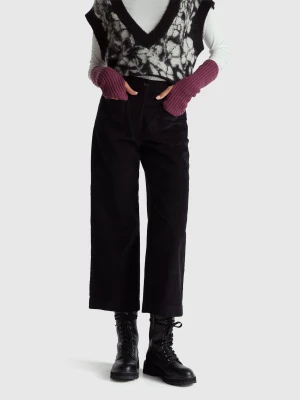 Benetton, Straight Corduroy Trousers, Black, Women United Colors of Benetton