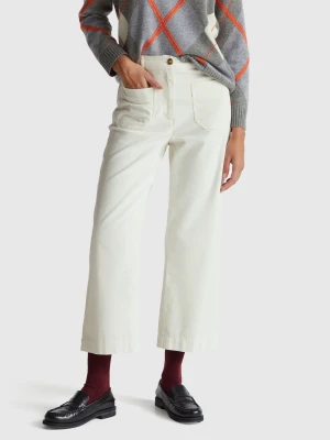 Benetton, Straight Corduroy Trousers, Creamy White, Women United Colors of Benetton