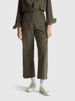 Benetton, Straight Corduroy Trousers, Military Green, Women United Colors of Benetton