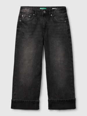 Benetton, Straight Jeans With Cuffs, Size: XL, Black, Kids United Colors of Benetton