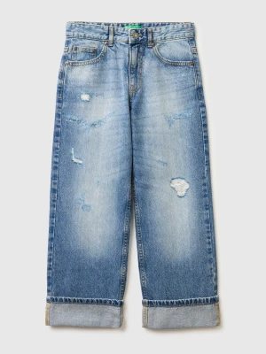 Benetton, Straight Jeans With Cuffs, Size: XL, Blue, Kids United Colors of Benetton