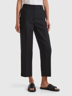 Benetton, Straight Trousers In Pure Linen, size , Black, Women United Colors of Benetton