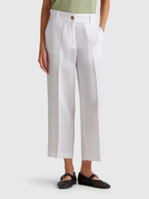 Benetton, Straight Trousers In Pure Linen, size , White, Women United Colors of Benetton