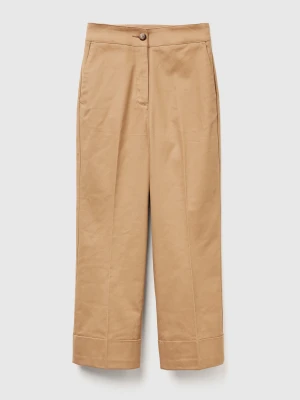 Benetton, Straight Trousers With Cuff, Camel, Women United Colors of Benetton